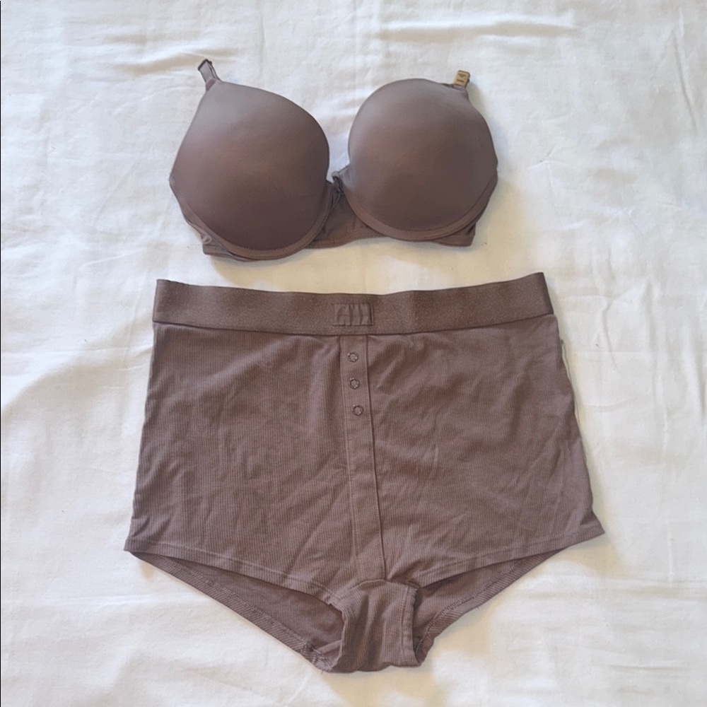 PINK 32D Brown Push Up Bra BNWT with Matching High Waist Boyshort Panty Set